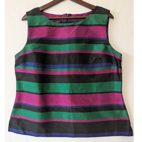Talbots Womens Silk Multi-Color Jewel Tone Stripe Sleeveless Top‎ Size 14 Career - Picture 1 of 7
